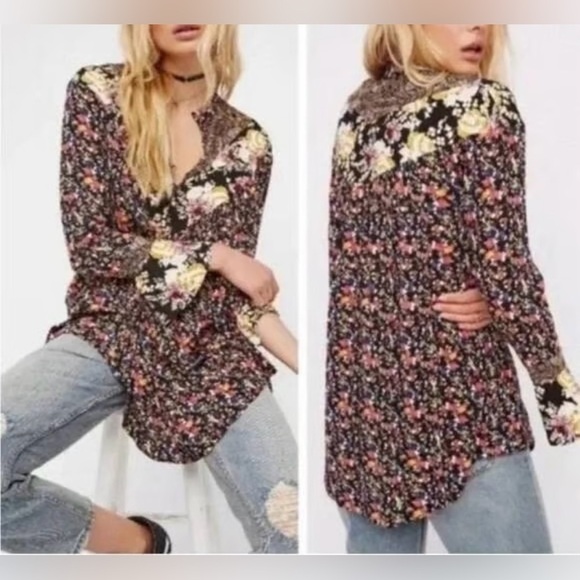 Free People Wildflower Fields Henley Tunic Boho Top Size Medium - Picture 9 of 9